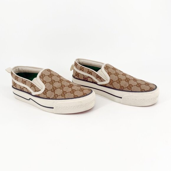 Gucci Tennis 1977 Beige GG Canvas Slip On Sneakers Shoes Size 37 US 7 Women's - Picture 1 of 13